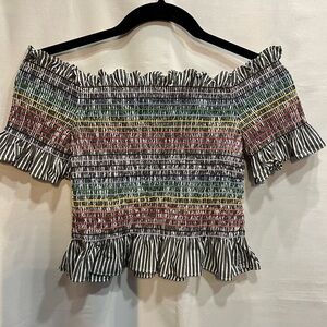 WAYF Off the Shoulder Cropped Top Multicolored Smocking Size S